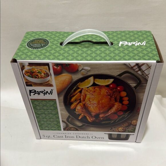 Parini 3 Qt Cast Iron Dutch Oven Green Black Enameled Nonstick Durable Cookware - Picture 3 of 15